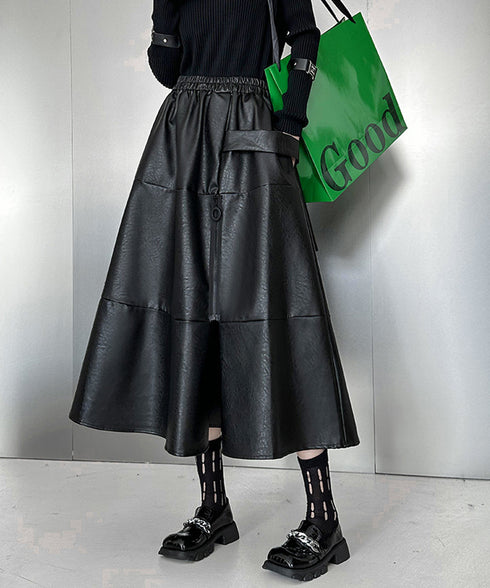 Splicing Zipper Flare Skirt